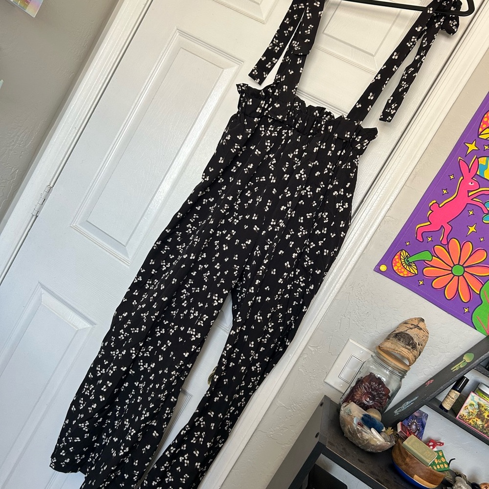 SHEIN Black and White Polka Dot Jumpsuit Wide-Leg High-Waisted